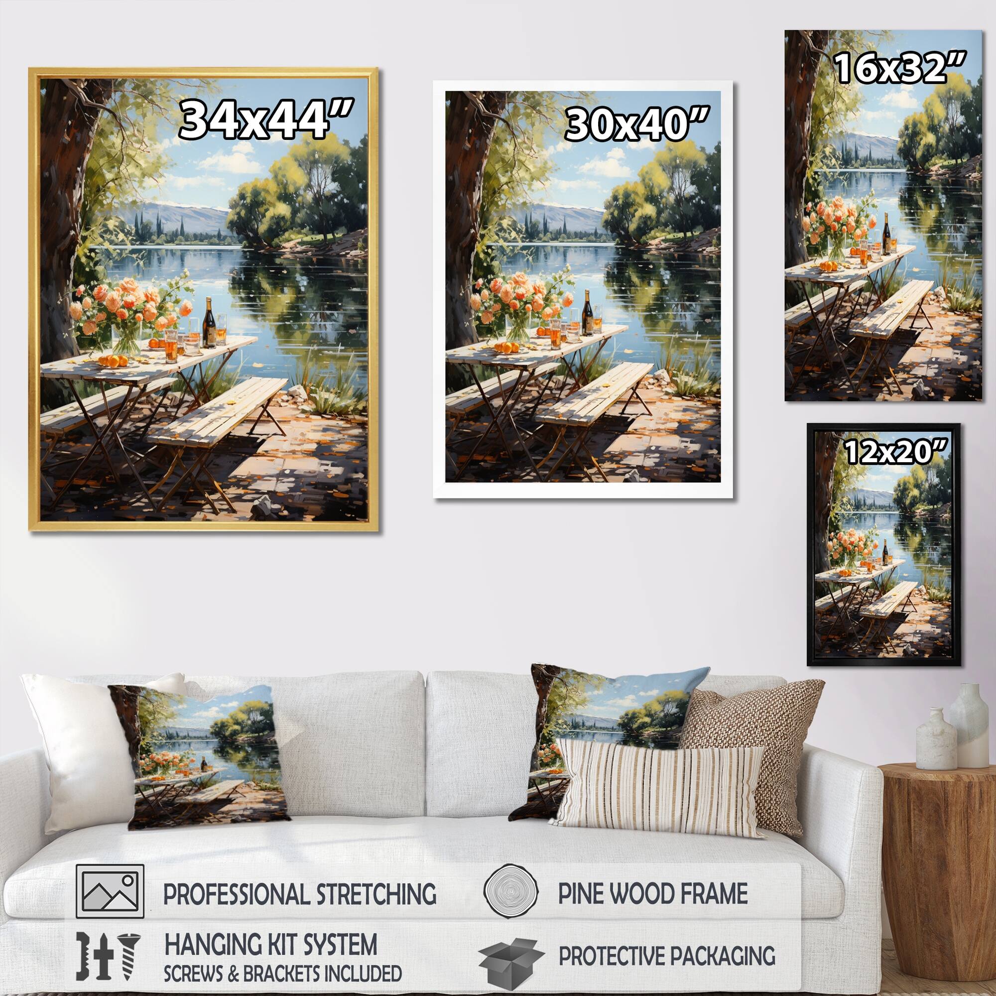 Designart "Food Picnic By The Lake II" Meals & Picnics Framed Canvas Wall Art Bed Bath